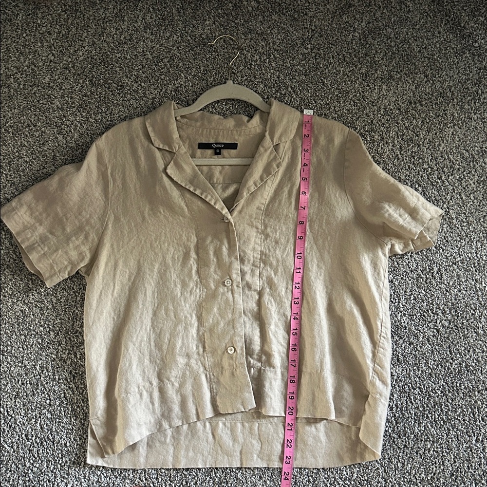 Quince light brown/tan button up linen shortsleeve - Picture 6 of 6